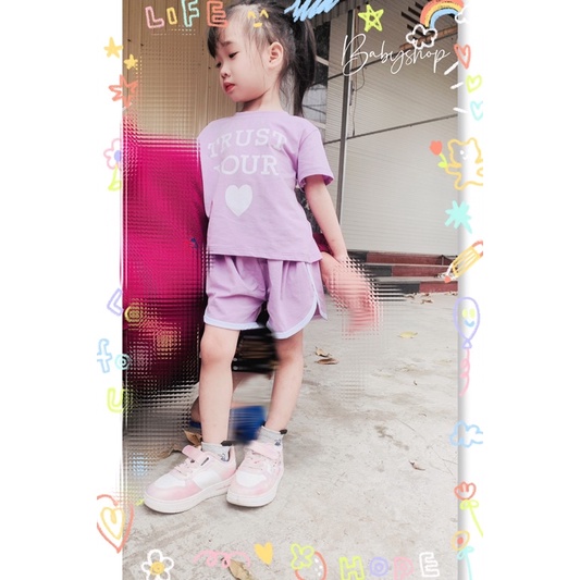 Bộ bé gái cotton chất liệu co dãn 4 chiều thấm mồ hôi