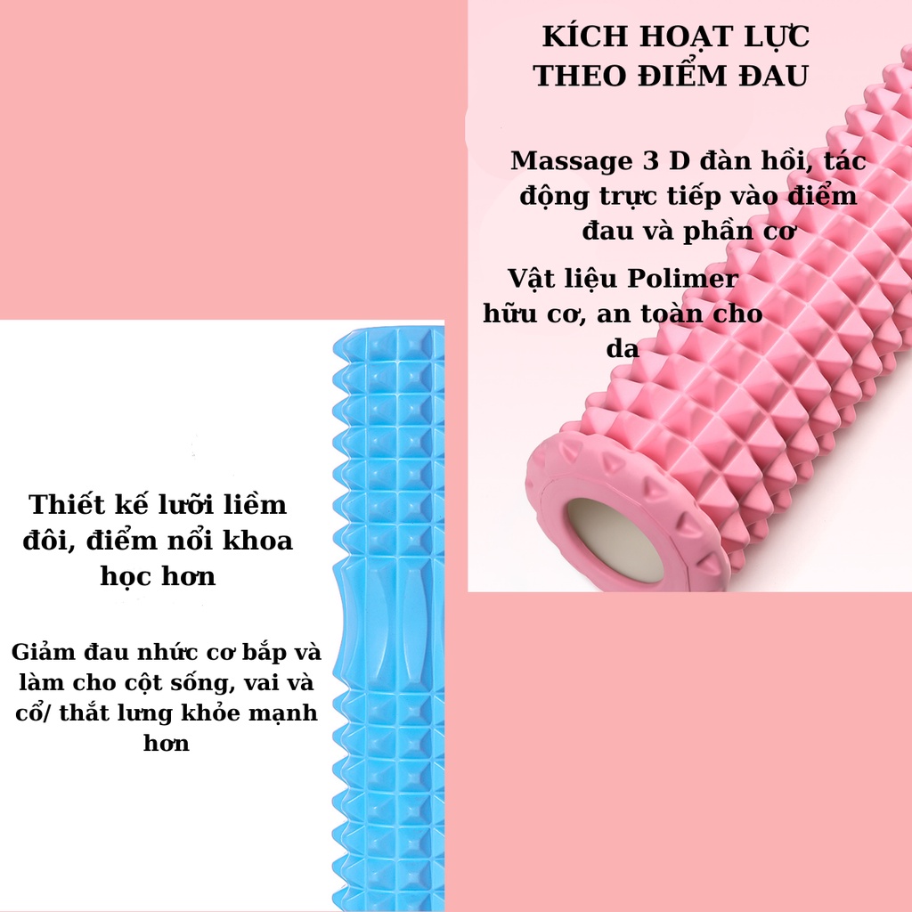 Con lăn Yoga Massage Foarm Roller MẪU CẢI TIẾN baoyen1010, ống trụ lăn xốp thể thao giãn cơ có gai roam rollet