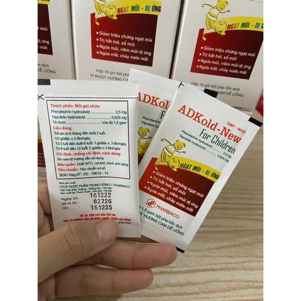 ADKold - New gói hỗ trợ giảm sổ mũi, ngạt mũi cho trẻ em hộp 10goi