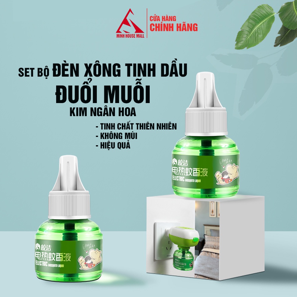 Bộ Đèn Xông Tinh Dầu Đuổi Muỗi Côn Trùng Thiên Nhiên Minh House Kim Ngân Hoa