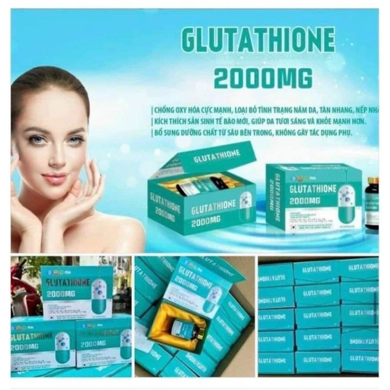 Viên Uống Đẹp Da Gluthione 2000mg Trắng da mờ nám tàn nhang cân bằng nội tiết tố