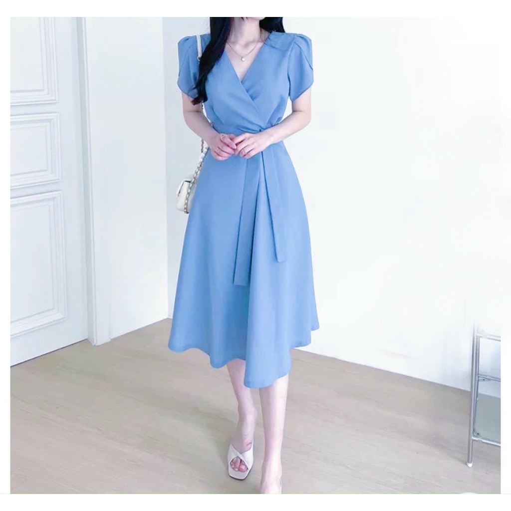 Đầm váy freesize xanh tay sen