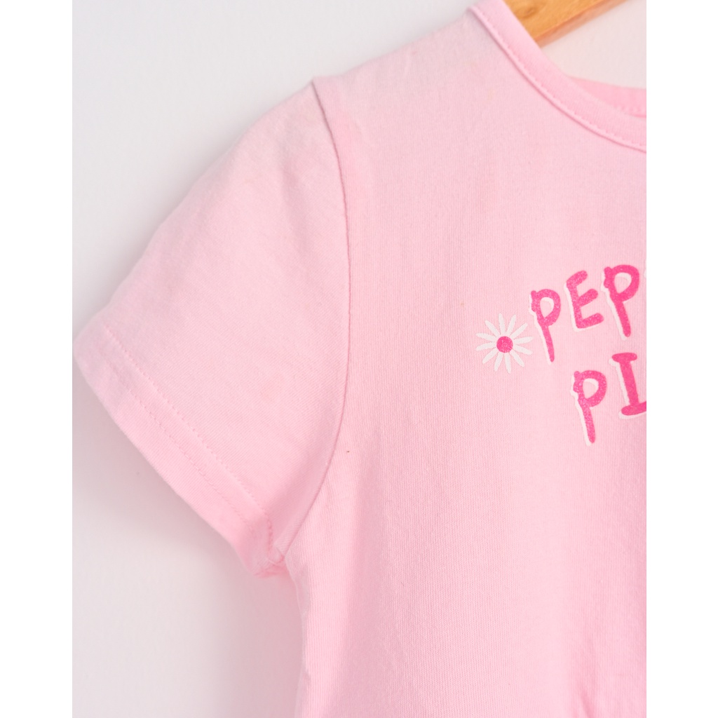 Váy Bé Gái In Hình Peppa Thun Cotton Phối Chân Voan Màu Hồng