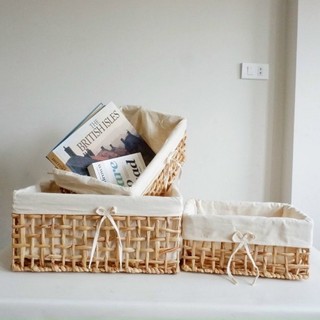 Giỏ cói chữ nhật, giỏ cói lục bình lót vải đựng đồ dùng quần áo shop Mây tre đan Anh Thư