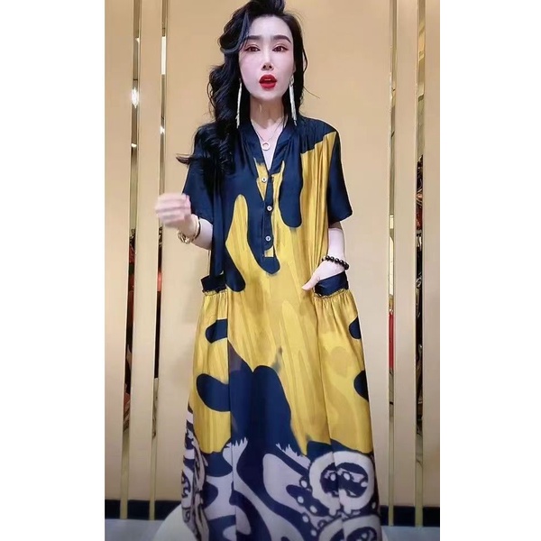 [Hàng Có Sẵn] Bán Chạy Đầm Dáng Rộng In Họa Tiết Big-name Thời Trang Mùa Hè 2022