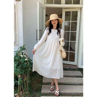 Váy cổ tròn tay tài dáng basic