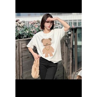 Áo thun hình gấu cổ xích cực xinh- chất cotton mềm mịn- hình in 10D sắc nét