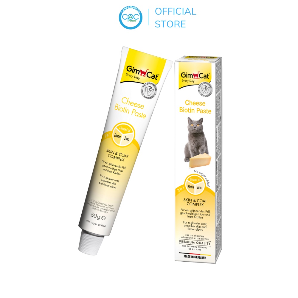Gel Dinh Dưỡng cho mèo Bóng Mượt Lông Vị Phô Mai GimCat Cheese Biotin Paste 50g