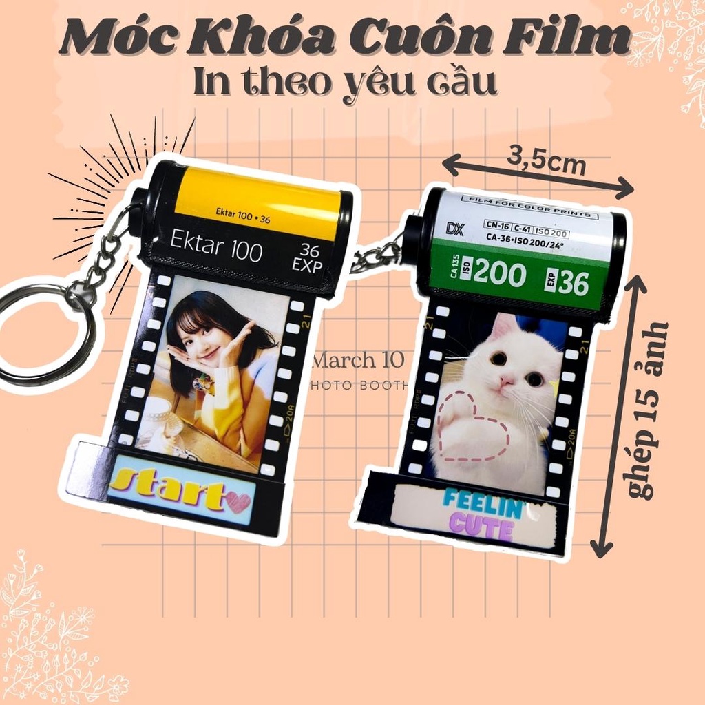 Móc khóa cuộn film + in ảnh theo yêu cầu | Keychain | chống thấm nước