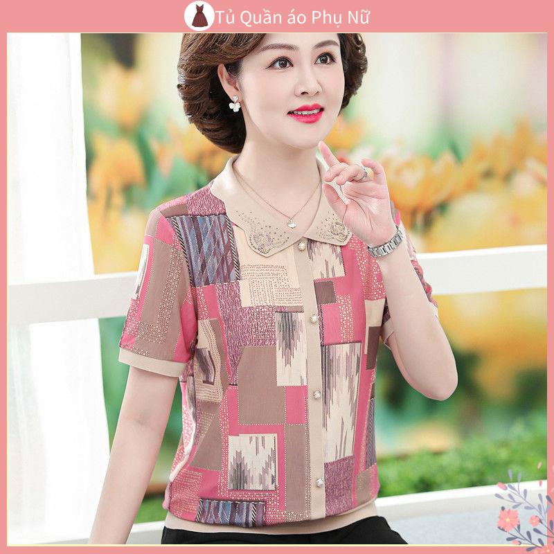 Áo Thun Lụa Mỏng Tay Ngắn Phong Cách Phương Tây Thời Trang Mùa Hè Cho Nữ Trung Niên 40-50 Tuổi
