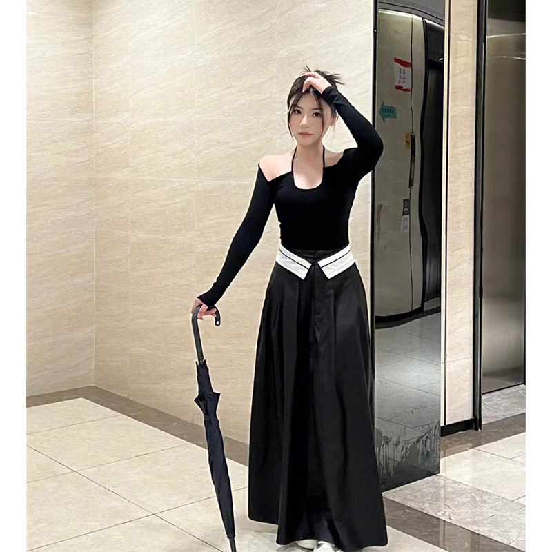 Chân váy dáng dài chữ A phối cạp viền ulzzangstyle Hari GenZ CVdaiphoicapvien812