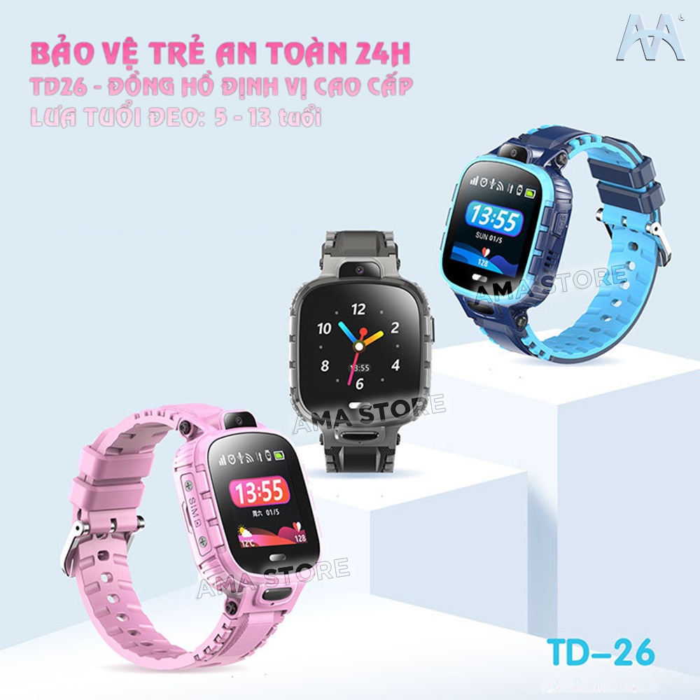 Đồng Hồ Thông Minh Trẻ em AMA Watch TD26 lắp sim Định vị Kép GPS, WIFI chống nước IP67