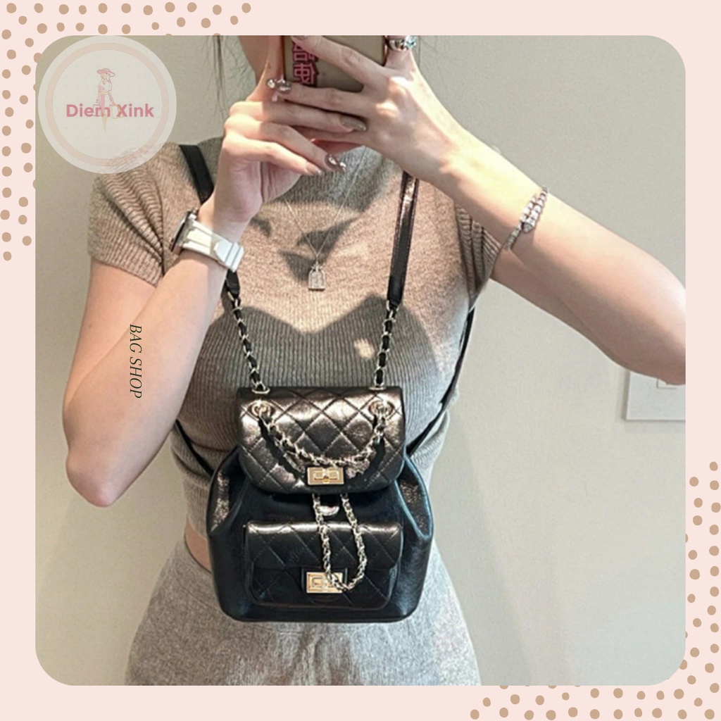 Balo Mini Balo Dây Rút Hai Size 17 và 21 cm Đi Học Đi Chơi Tết Du Lịch Đẹp Dành Cho Nữ Da Pu Chần Bông Khóa Xoay T 85