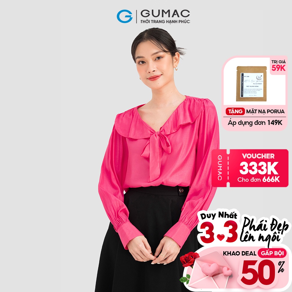 Áo sơ mi kiểu nữ thời trang GUMAC màu hồng kiểu công sở cổ bâu tay dài LA0821