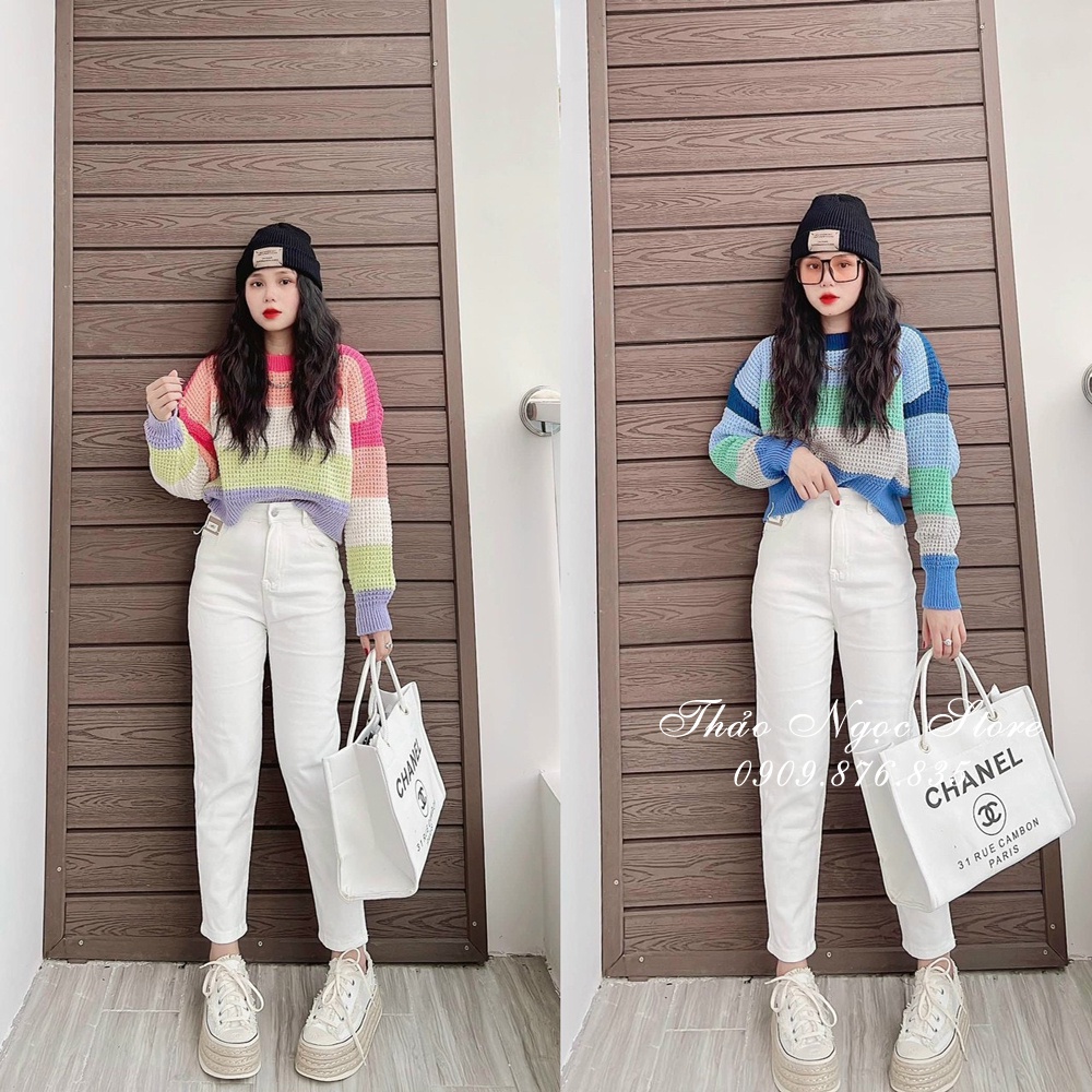 Áo len sọc tag tim tay dài hàng nhập QC hot!  THẢO NGỌC STORE