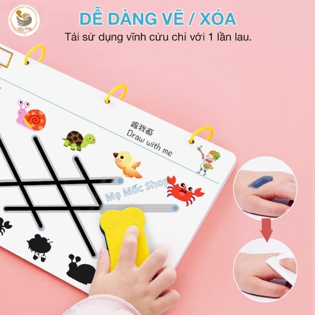 Tập Tô Vẽ Thông Minh Xoá Được Bomocshop Đồ Chơi Montessori Giáo Dục Sớm Cho Bé Tặng Kèm 6 Bút Và Mút Xoá