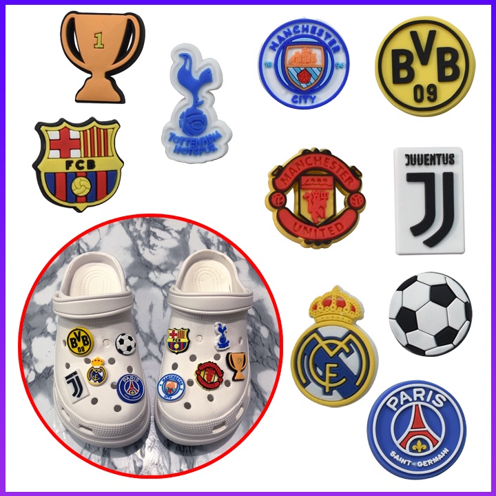Bộ Sticker Hoạt Hình Gắn Dép Crocs Chủ Đề Bóng Đá - 10 Sticker Thể Thao Cross Jibbitz