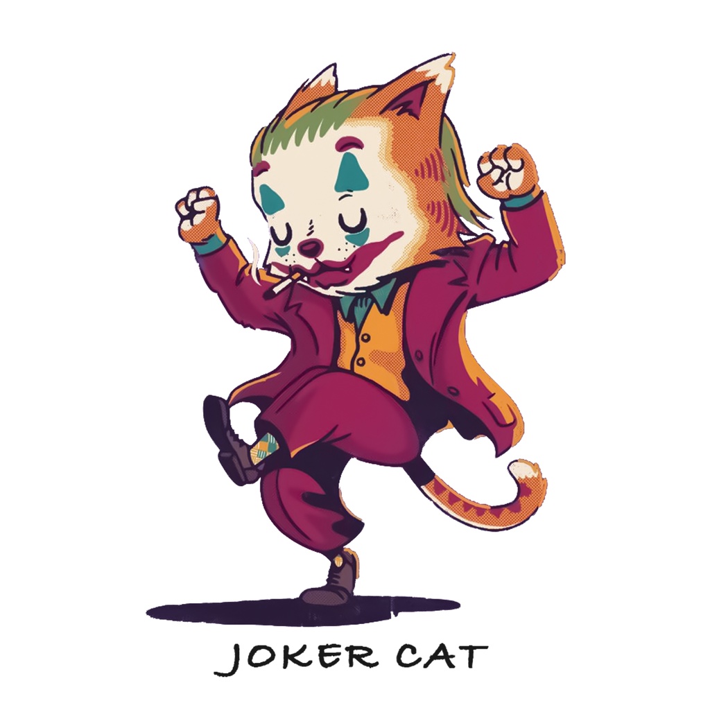 Áo thun trắng Basetee in hình Joker Cat tay ngắn form rộng Unisex