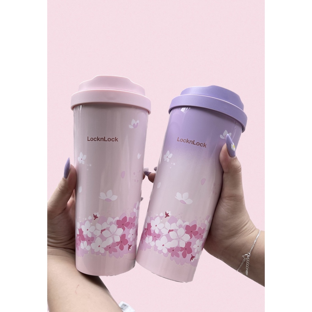 Ly giữ nhiệt LocknLock  Energetic Tumbler Peach Blossom LHC3249 màu tím 500ML mở nắp một chạm, Hàng Chính Hãng - K-MALL
