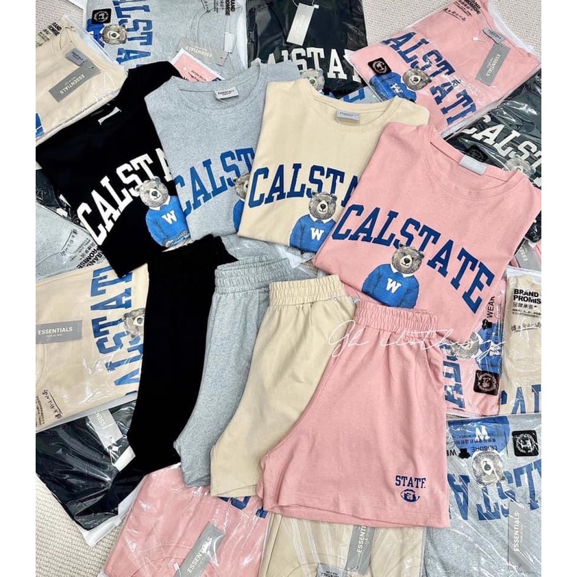 Set Thể Thao Cộc Tay 3158 Thêu Gấu Hình Chất Cotton Khô Bộ Đùi Nam Nữ Dáng Rộng Unisex Uxlang