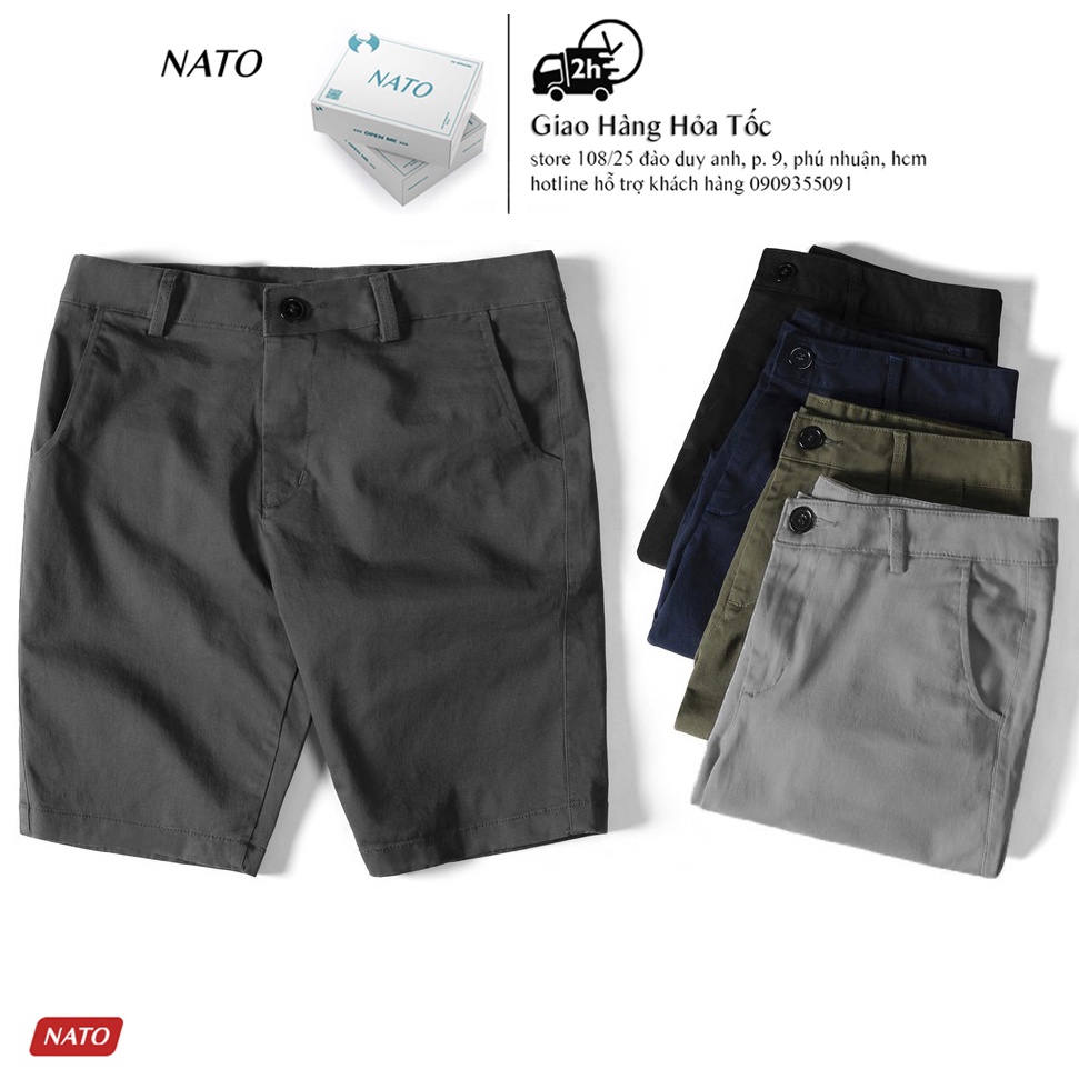Quần Short Nam KAKI Vải Kaki Cotton Cao Cấp Trơn Basic Màu Xám Đen Xanh Đen Navy Nâu Vàng Đẹp Ngắn Đùi Khaki NATO