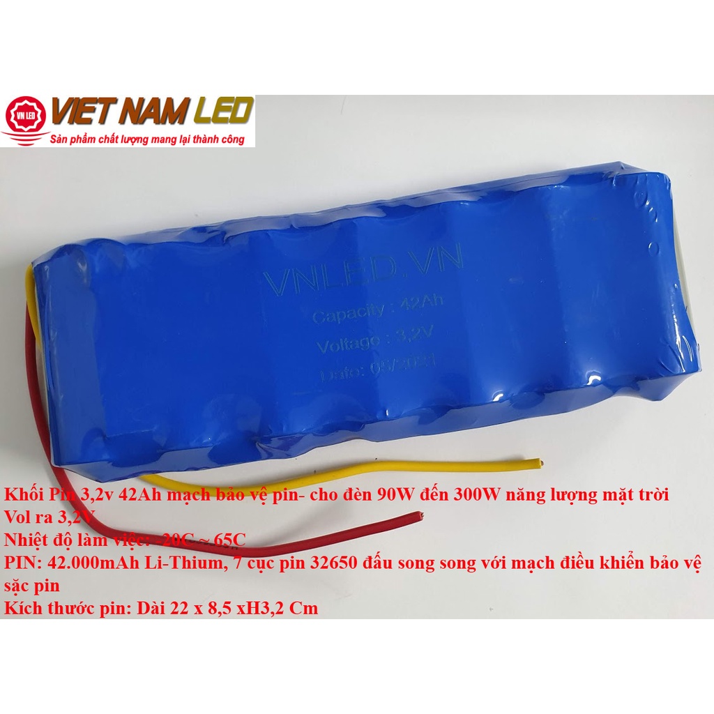 Khối Pin 3,2v 42Ah mạch bảo vệ pin- cho đèn 90W đến 300W năng lượng mặt trời