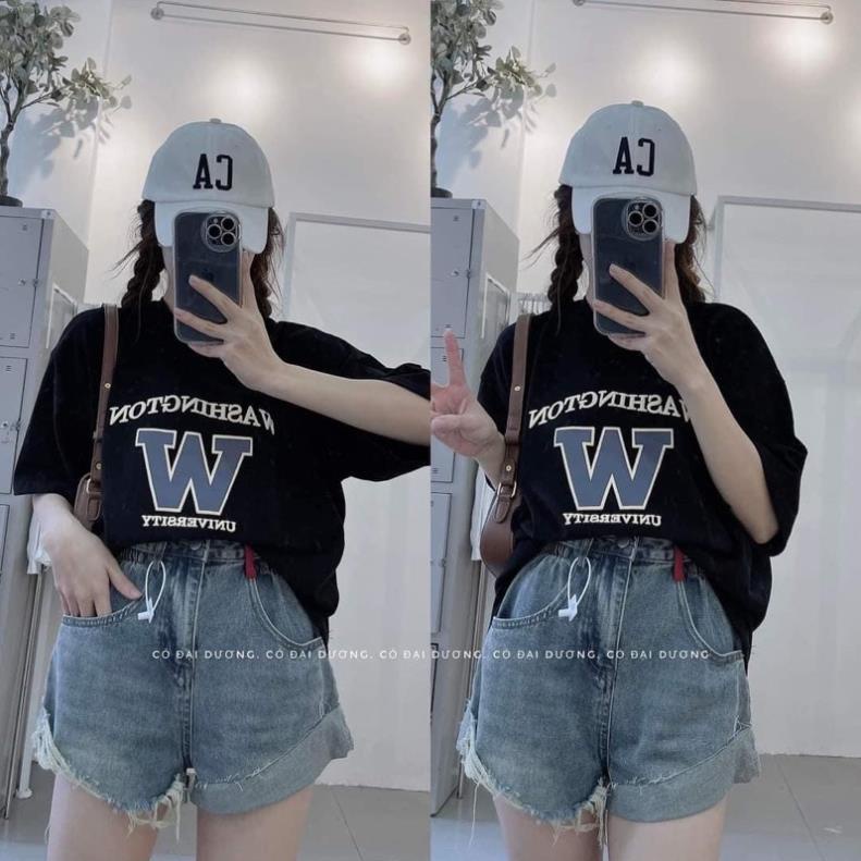 Áo Thun 3158 Chất Cotton Khô Form Rộng Nam Nữ Tay Lỡ In Chữ W