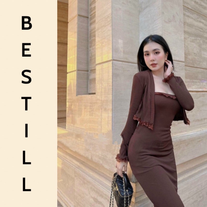 Set đầm 2 dây body có áo khoác rời viền ren siêu tôn dáng để đi chơi, đi tiệc
