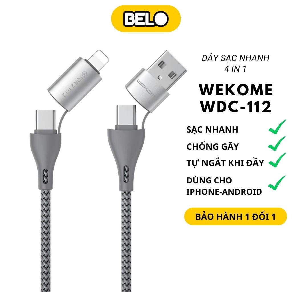Cáp Sạc Nhanh Đa Năng 4 IN 1 WK WDC-112 4 Kiểu Kết Nối Tiện Dụng Dòng Sạc Max 3A - Chính Hãng Belo