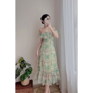 [ ẢNH TỰ CHỤP ] ĐẦM VINTAGE HOA TRỄ VAI - anvintageclothes