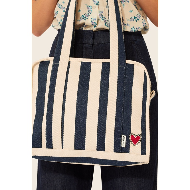 Túi đeo vai/Woven Stripe Tall Zipped Tote - Hand Drawn Candy Stripe