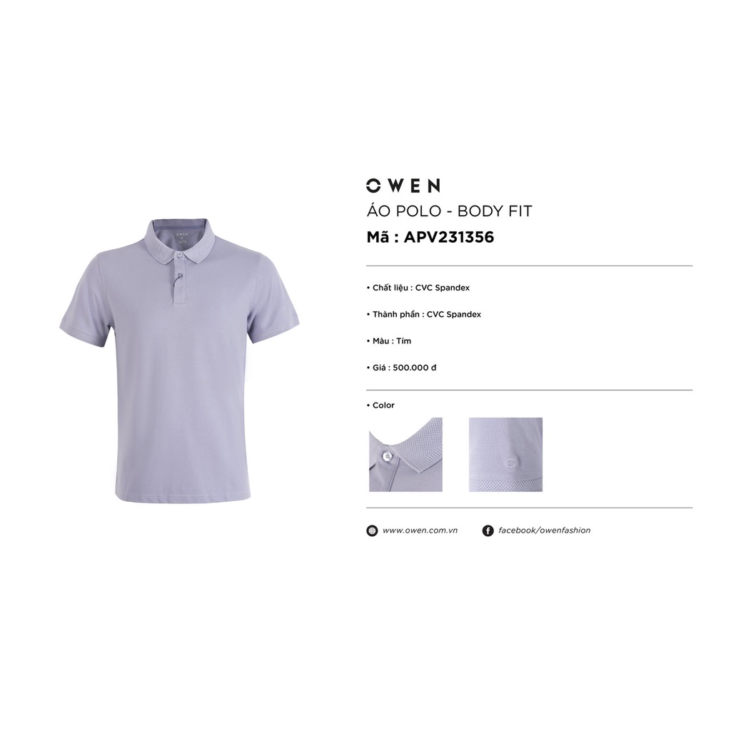 Áo polo owen màu tím body fit vải cotton APV231356