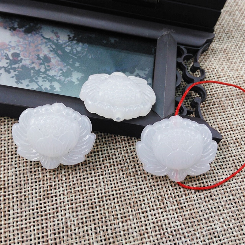 (5 cái)Phiến ngọc bội hoa sen 22*30mm, Nguyên liệu làm trang sức cổ trang, Nguyên liệu diy