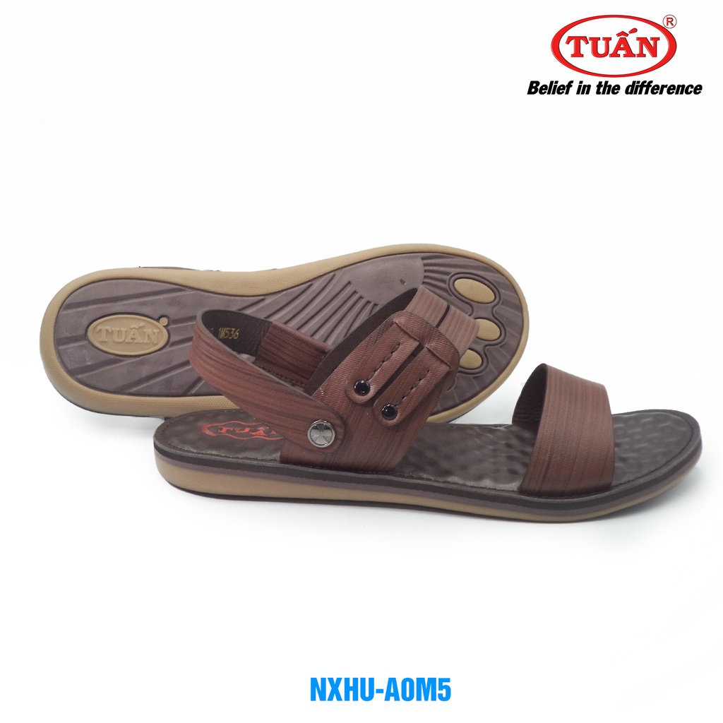 Sandal da nam - Xăng đan hậu xoay quai da bò tự nhiên mặt mát-xa thương hiệu giày TUẤN NXHU-0M5