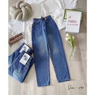 Quần baggy nữ jean lưng cao trơn basic