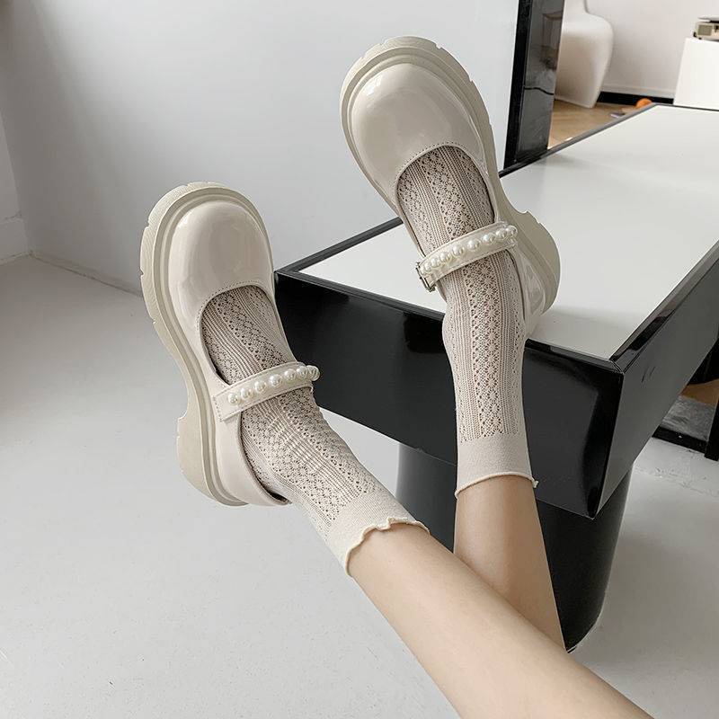 Giày da nhỏ kiểu Pháp đế dày ngọc trai Mary Jane