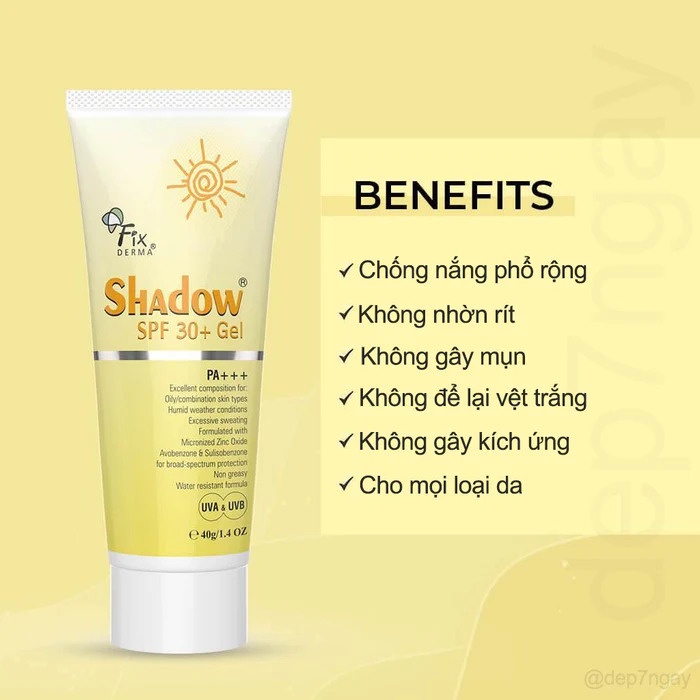 Kem chống nắng Fixderma Shadow SPF50+/SPF30+ Cream cho mặt và toàn thân 75g