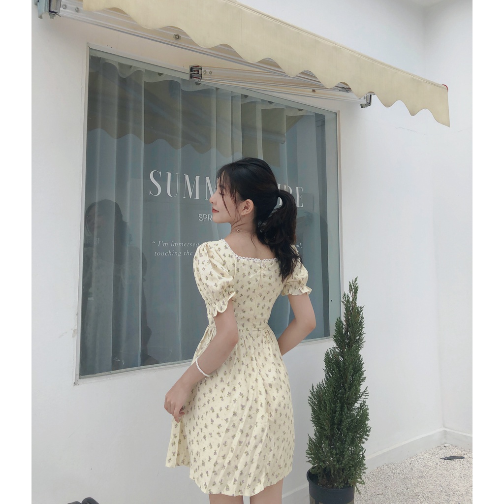 🔥Váy Hoa Nhí Cổ Vuông, Váy Tiểu Thư Vintage  Buộc Nơ Tay Bồng Có Chun, Váy Thiết Kế 2 Lớp Có Lót Quần by BELLY Clothing