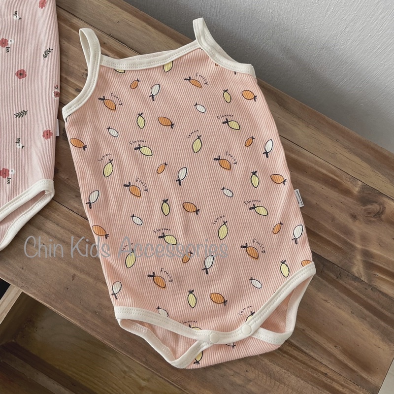 Body hai dây phối ren mềm chất liệu vải gân xuất Hàn dành cho bé gái