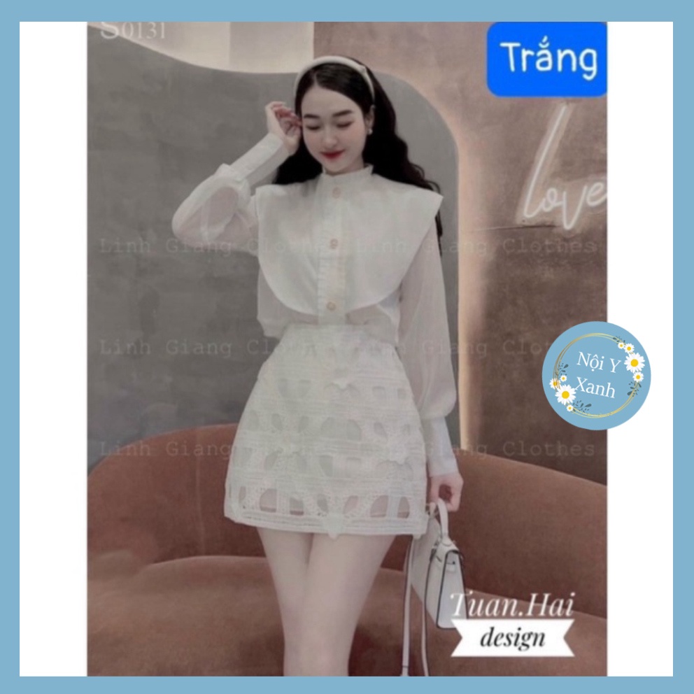 Áo sơ mi 2 lớp tiểu thư khuy ngọc siêu xinh nội y xanh - chất mát - màu be dáng đẹp, bánh bèo