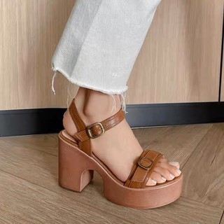 🌸 ORDER 🌸 Giày đế cao su quai ngang phối xích 9cm 34-39 - da bò