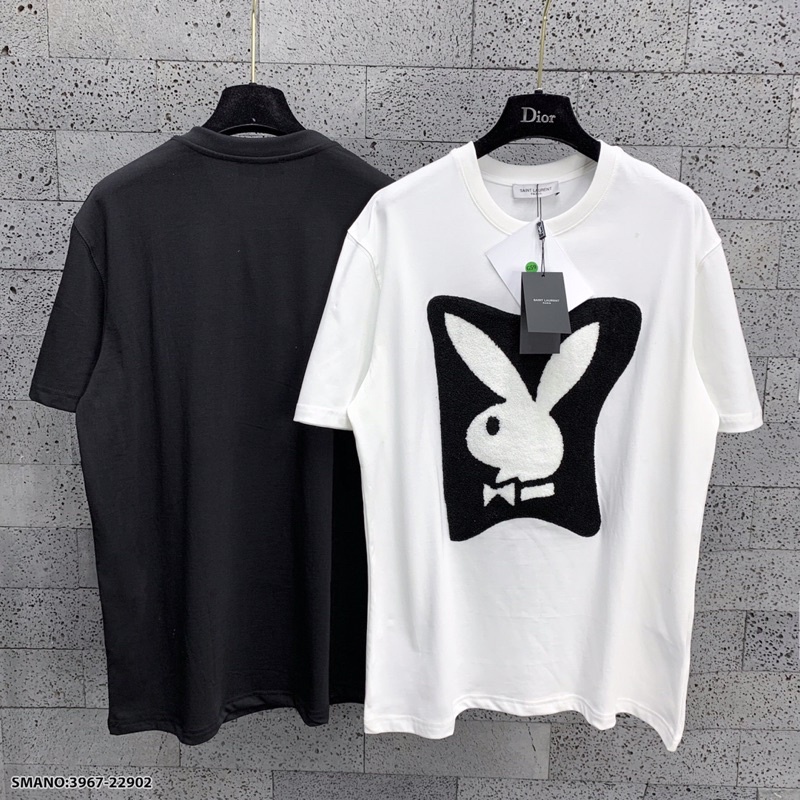 Áo phông nam nữ thêu xù con thỏ playboy chất vải cotton siêu thoáng mát
