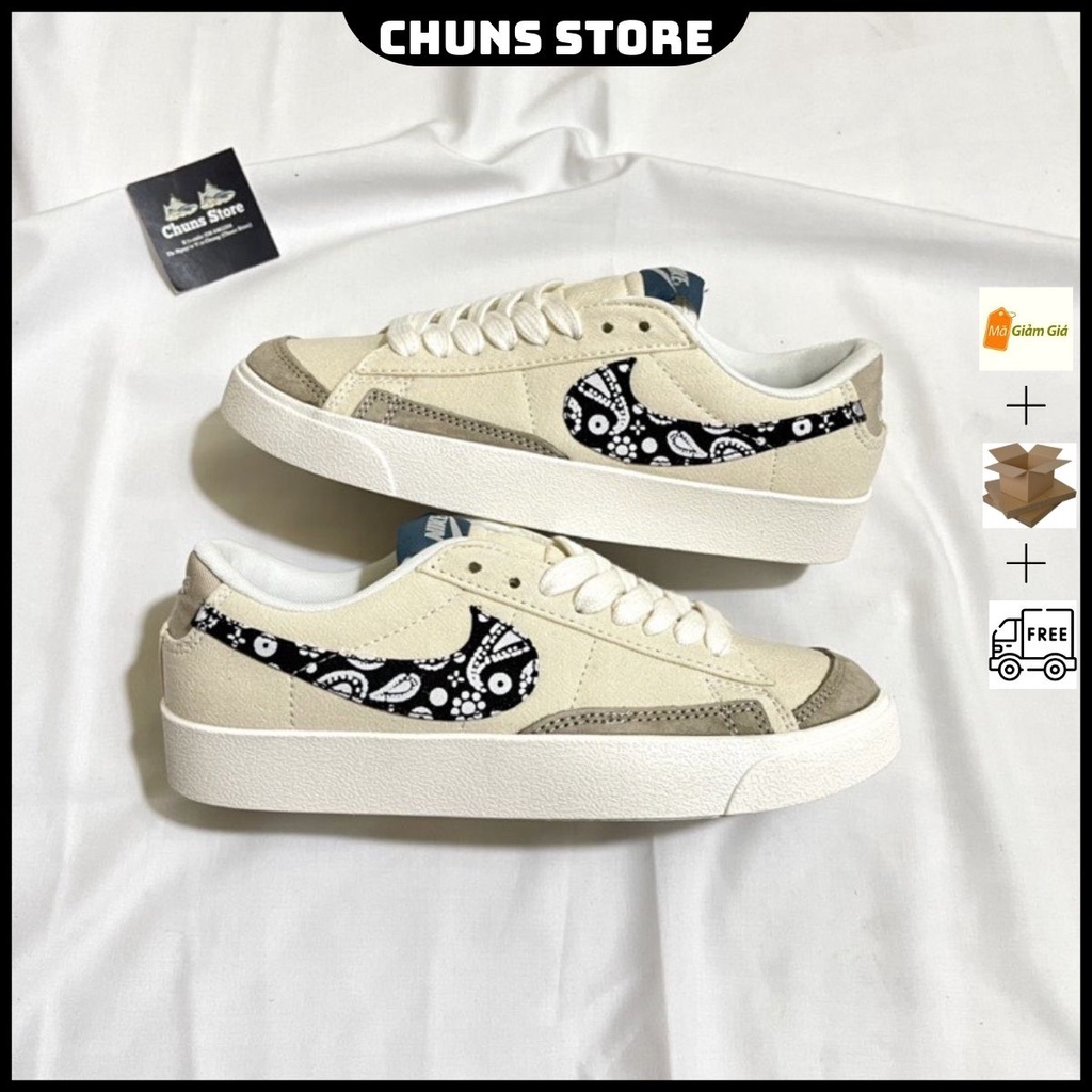 giày blazer thổ cẩm low 77, ⚡️FREE SHIP ⚡️ giày blazer kem hoa cao cấp