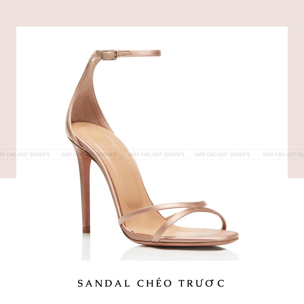 Giày Cao Gót Sandal Nữ Cao Cấp Nude Satin QUEENS STORE êm thanh mảnh chắc chân cao 8-10-11cm