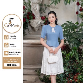 Đầm công sở CITI MODE FASHION thiết kế dáng xoè peplum phối chân váy ren trắng DH3876