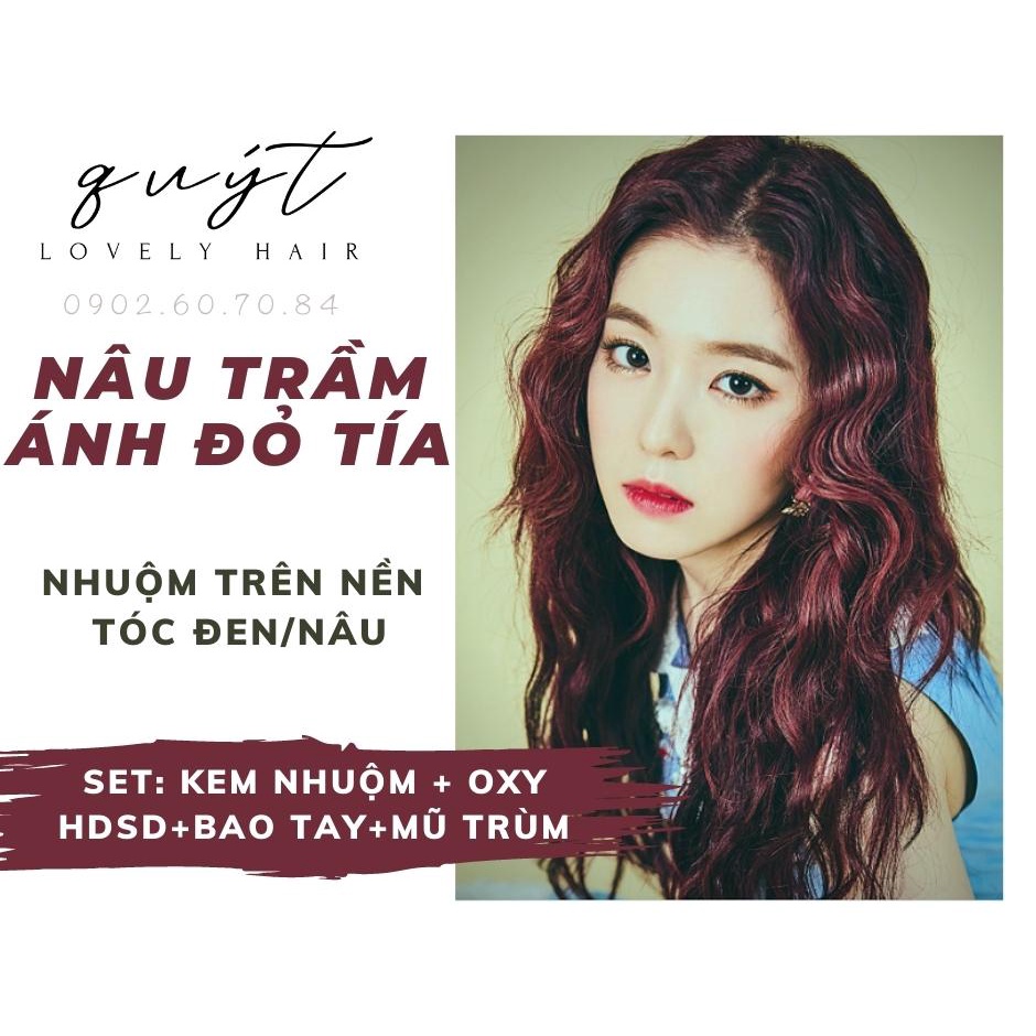 Kem Nhuộm Tóc Màu Nâu Trầm Ánh Đỏ Tía Nhuộm Trên Nền Đen/Nâu -tặng oxy