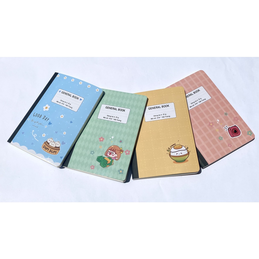Sổ bìa bồi ô ly A4 MINH CHÂU, định lượng 100gsm, 160 trang, dòng kẻ 4 ô ly, may dán gáy (Mã: 518)