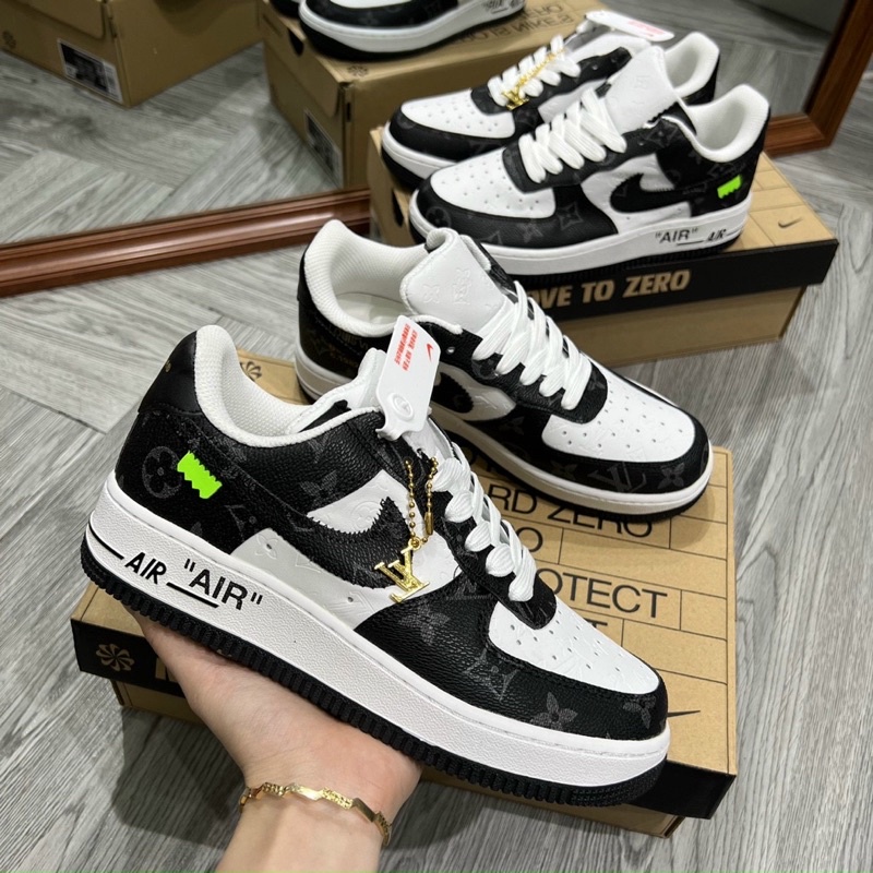 Giày thể thao AF1 LV Trắng Xám Đen, giầy sneaker air force 1 trắng in họa tiết luis nam nữ hót trend 2022 hàng FullBox