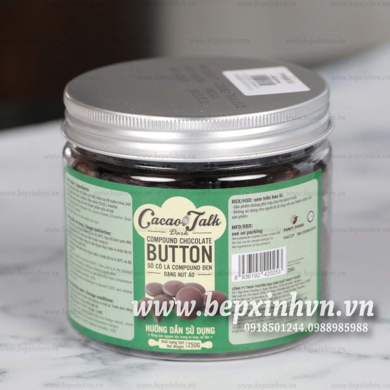 Sô cô la Compound đen dạng nút áo Cacao talk 250g