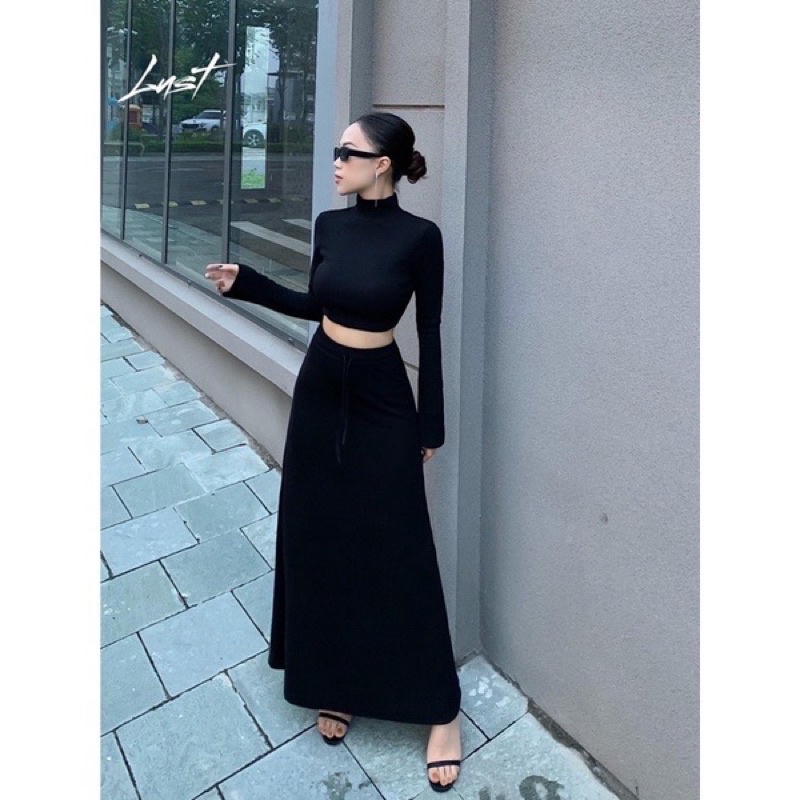 Set áo co lo + chân váy dài